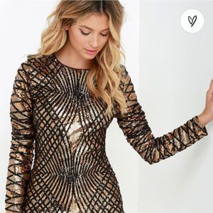 Truth or Dare Lulus Black and Gold Long Sleeve Sequin Dress size S